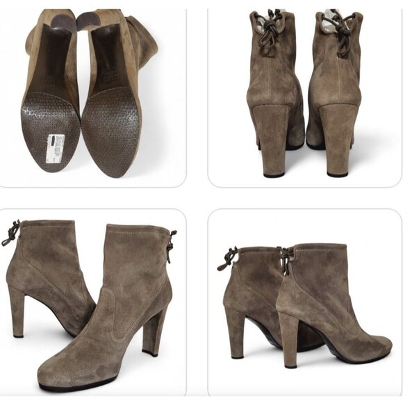 STUART WEITZMAN Size 11.5 Mitten Taupe Suede "Perfection" Ankle Booties $595 - Picture 5 of 8